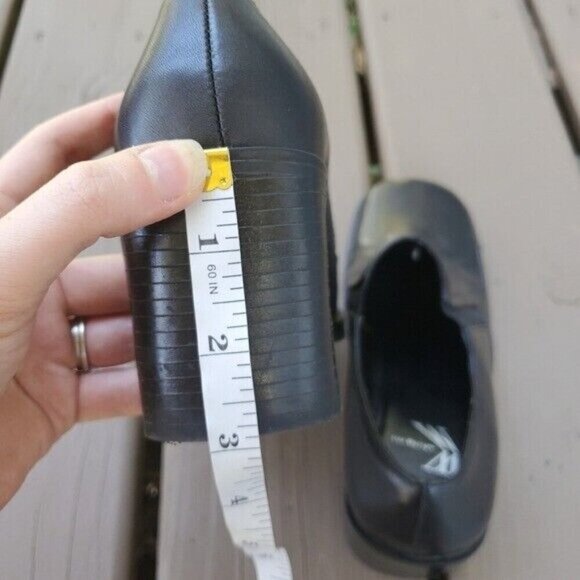 Vintage 90s y2k Square Toe Chunky Heel Black Leather Heeled Loafer Low Booties 7 - Picture 6 of 9